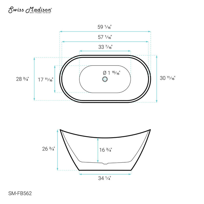 Swiss Madison Ivy 60" Double Slipper Freestanding Bathtub | SM-FB562