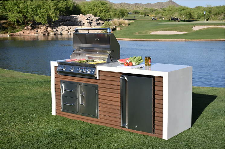 KoKoMo Grills Professional Shiplap Outdoor Kitchen KoKoMo Grill with Waterfall Edge