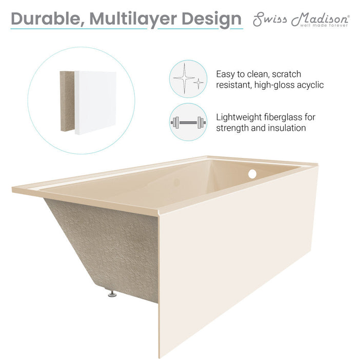 Swiss Madison Voltaire 54" x 30" Right-Hand Drain Alcove Bathtub with Apron in Bisque | SM-AB550BQ