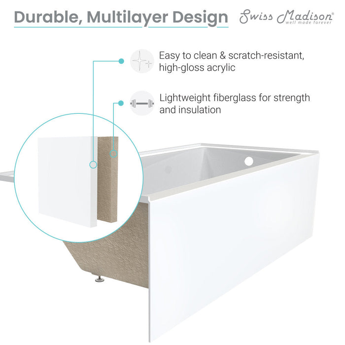 Swiss Madison Voltaire 60" x 32" Right-Hand Drain Alcove Bathtub with Apron and Armrest | SM-AB542