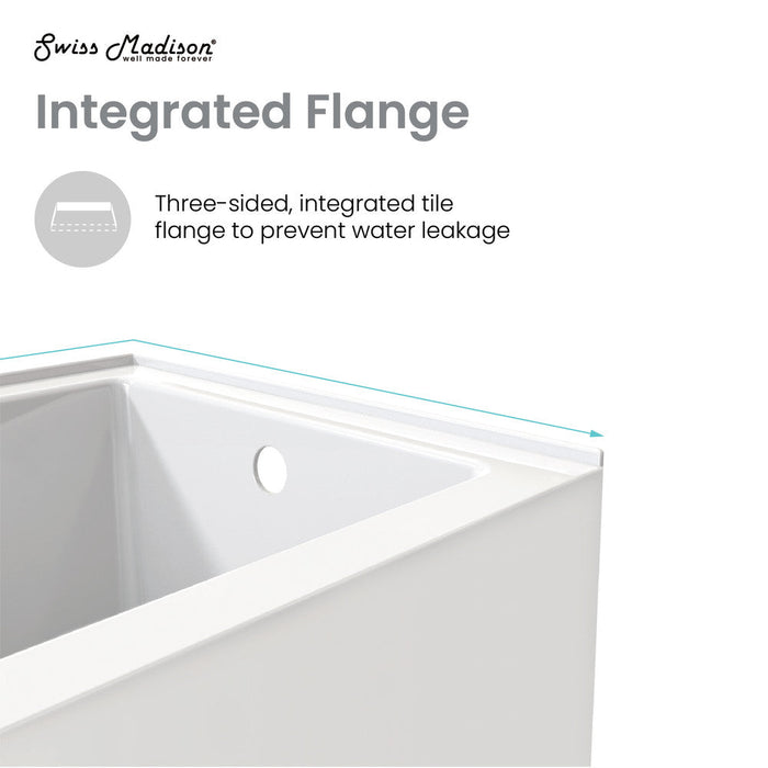 Swiss Madison Voltaire 48" x 30" Right-Hand Drain Alcove Integrated Armrest Bathtub with Apron | SM-AB597