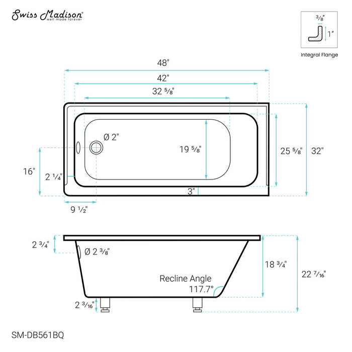 Swiss Madison Voltaire 48" x 32" Left-Hand Drain Alcove Bathtub in Bisque | SM-DB561BQ