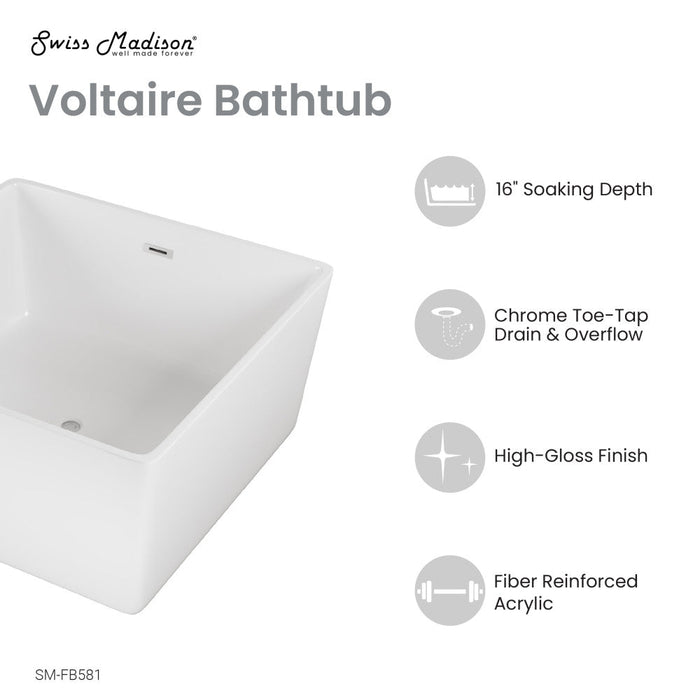 Swiss Madison Voltaire 47" Square Freestanding Bathtub | SM-FB581