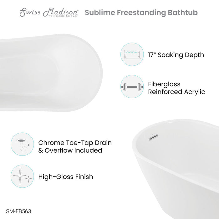 Swiss Madison Sublime 60" Single Slipper Freestanding Bathtub | SM-FB563