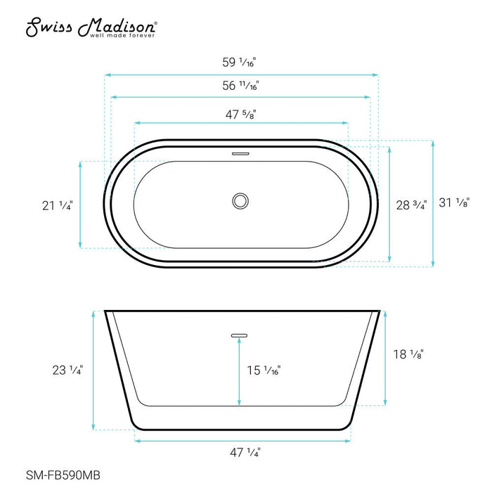 Swiss Madison Claire 60" Freestanding Bathtub in Matte Black | SM-FB590MB