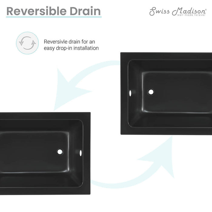Swiss Madison Voltaire 48" x 32" Reversible Drain Drop-In Bathtub in Matte Black | SM-DB571MB