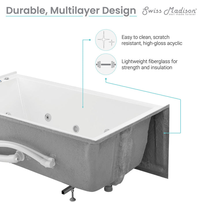 Swiss Madison Avancer 60" x 36" Left-Hand Drain Rectangular Alcove Whirlpool Bathtub with Apron | SM-AB590