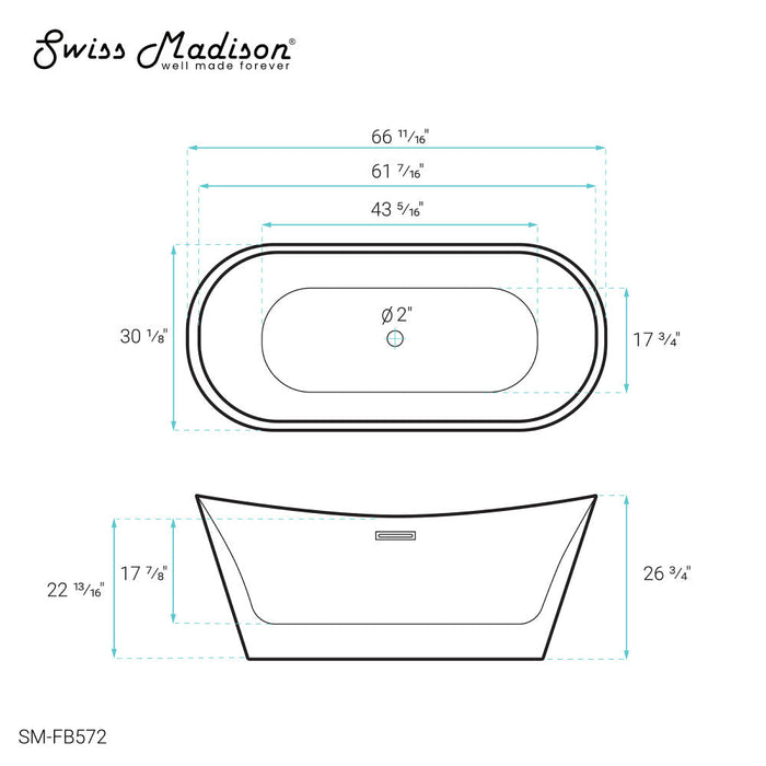 Swiss Madison Ivy 67" Double Slipper Freestanding Bathtub | SM-FB572