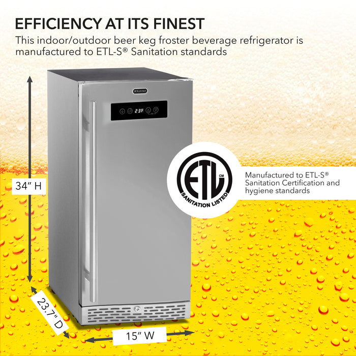 Whynter 15" Built-in 2.9 cu. ft. Beer Keg Froster Beverage Refrigerator with Digital Controls - ETL Sanitation Mark | BEF-286SB