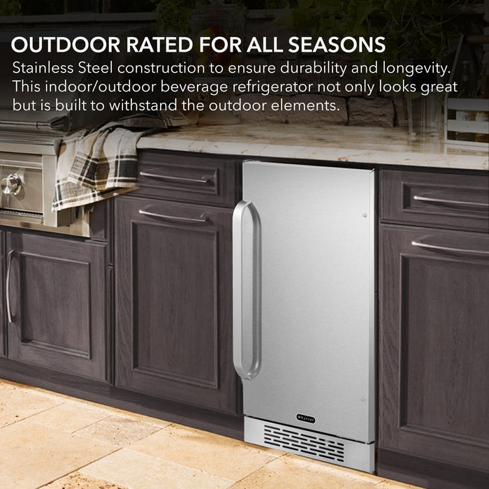 Whynter 15" Built-In Energy Star 3.0 cu. ft. Indoor/Outdoor Beverage Refrigerator Cooler Weather Proof in Stainless Steel | BOR-326FS