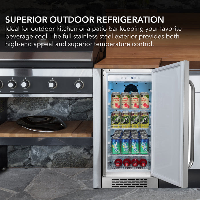 Whynter 15" Built-In Energy Star 3.0 cu. ft. Indoor/Outdoor Beverage Refrigerator Cooler Weather Proof in Stainless Steel | BOR-326FS