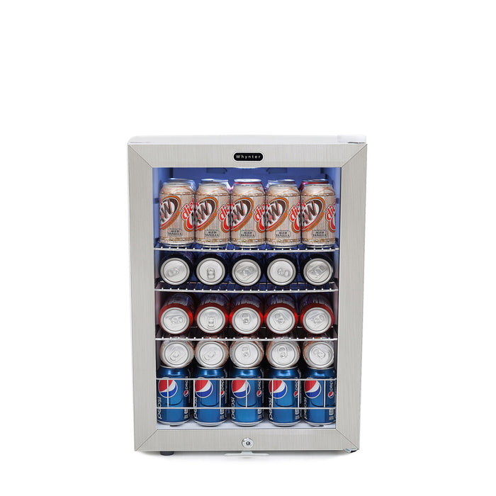 Whynter 90 Can Freestanding Beverage Refrigerator cooler With Lock Stainless Steel | BR-091WS