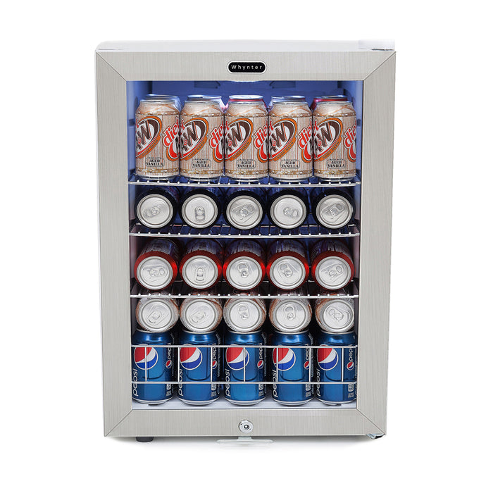 Whynter 90 Can Freestanding Beverage Refrigerator cooler With Lock Stainless Steel | BR-091WS