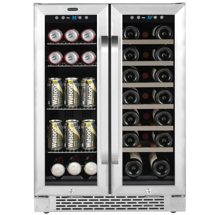 Whynter 24″ Built-In French Door Dual Zone 20 Bottle Wine Refrigerator 60 Can Beverage Center | BWB-2060FDS/BWB-2060FDSa