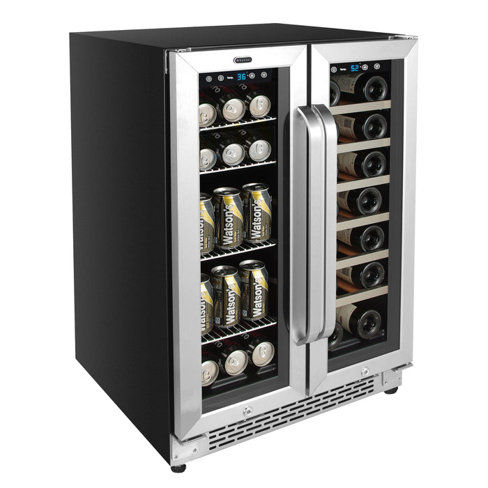 Whynter 24″ Built-In French Door Dual Zone 20 Bottle Wine Refrigerator 60 Can Beverage Center | BWB-2060FDS/BWB-2060FDSa