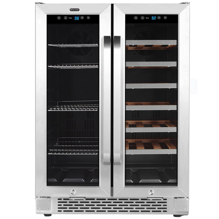 Whynter 24″ Built-In French Door Dual Zone 20 Bottle Wine Refrigerator 60 Can Beverage Center | BWB-2060FDS/BWB-2060FDSa