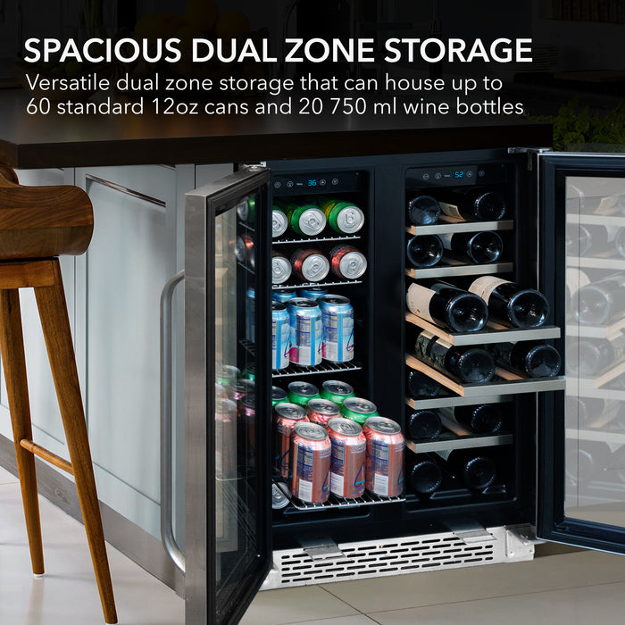 Whynter 24″ Built-In French Door Dual Zone 20 Bottle Wine Refrigerator 60 Can Beverage Center | BWB-2060FDS/BWB-2060FDSa