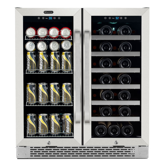 Whynter 30″ Built-In French Door Dual Zone 33 Bottle Wine Refrigerator 88 Can Beverage Center | BWB-3388FDS/BWB-3388FDSa