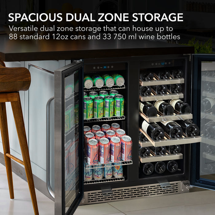 Whynter 30″ Built-In French Door Dual Zone 33 Bottle Wine Refrigerator 88 Can Beverage Center | BWB-3388FDS/BWB-3388FDSa