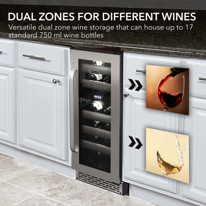 Whynter Elite 17 Bottle Seamless Stainless Steel Door Dual Zone Built-in Wine Refrigerator | BWR-171DS