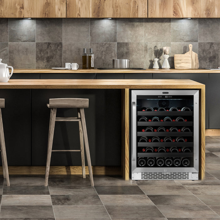 Whynter BWR-408SB 24 inch Built-In 46 Bottle Undercounter Stainless Steel Wine Refrigerator with Reversible Door, Digital Control, Lock, and Carbon Filter