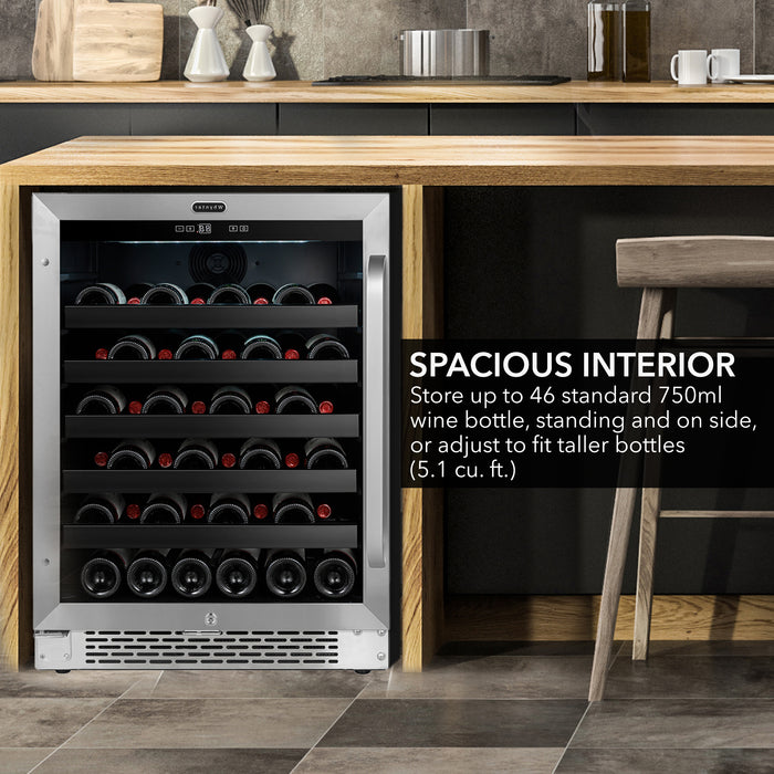 Whynter BWR-408SB 24 inch Built-In 46 Bottle Undercounter Stainless Steel Wine Refrigerator with Reversible Door, Digital Control, Lock, and Carbon Filter