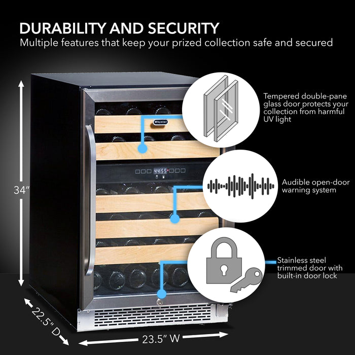 Whynter BWR-462DZ/BWR-462DZa 46 bottle Dual Temperature Zone Built-In Wine Refrigerator