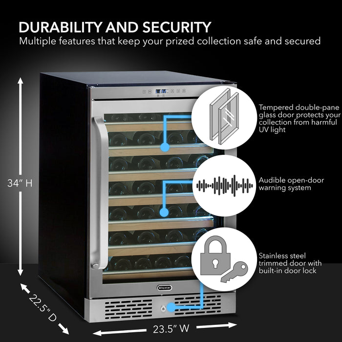 Whynter Elite Spectrum Lightshow 54 Bottle Stainless Steel 24 inch Built-in Wine Refrigerator with Touch Controls and Lock | BWR-545XS