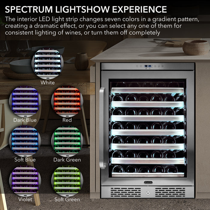 Whynter Elite Spectrum Lightshow 54 Bottle Stainless Steel 24 inch Built-in Wine Refrigerator with Touch Controls and Lock | BWR-545XS