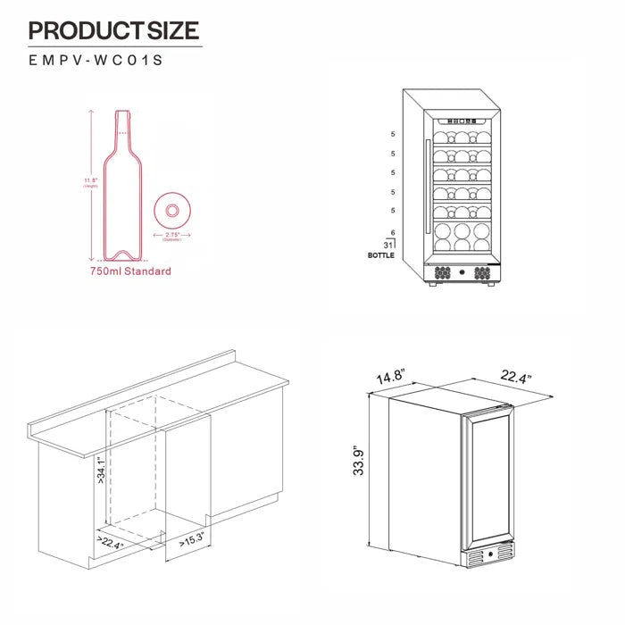 Empava 15 in. 31 Freestanding& Built-in Wine Cooler | EMPV-WC01S