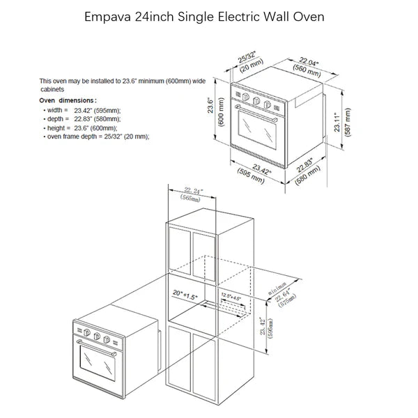 Empava 24 in. Electric Single Wall Oven 2.3 Cu. ft | EMPV-24WOA01