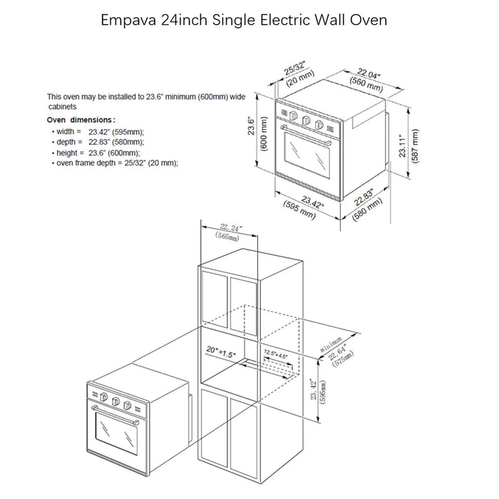 Empava 24 in. Electric Single Wall Oven 2.3 Cu. ft | EMPV-24WOB14