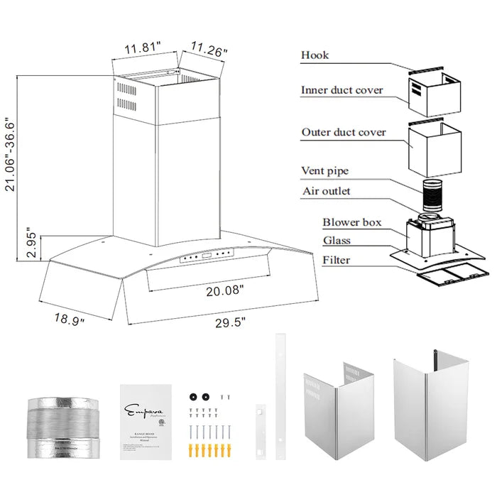 Empava 30 in. 400 CFM Wall Mount Ducted Range Hood | EMPV-30RH06