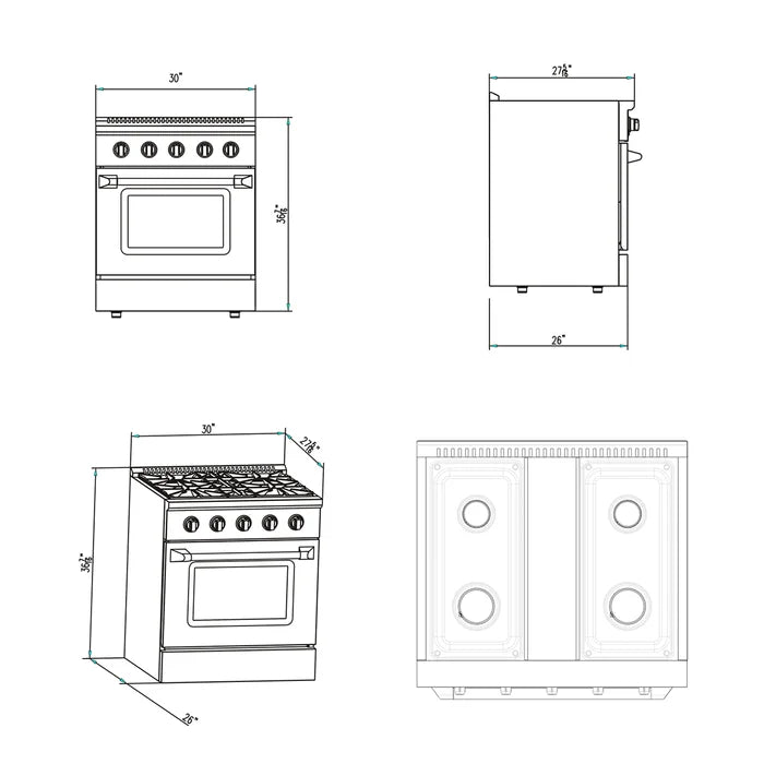 Empava 30 in. Pro-Style Slide-In Single Oven Gas Range 4.2-cu.ft with 4 Burners | EMPV-30GR07