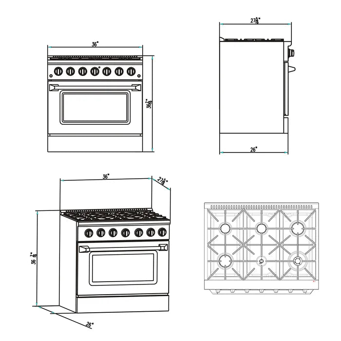 Empava 36 in. Pro-Style Slide-In Single Oven Gas Range 5.2-cu.ft with 6 Burners | EMPV-36GR08