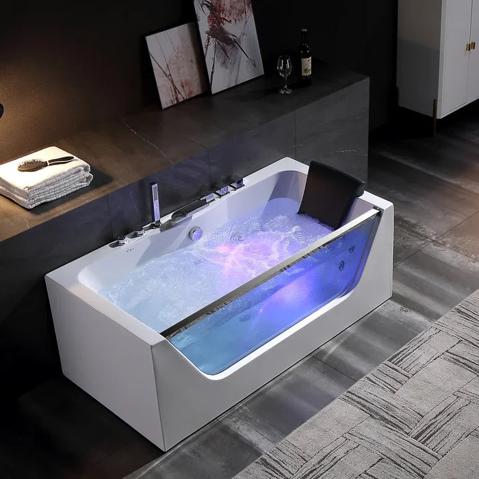 Empava 59 in. Alcove Whirlpool Rectangular Bathtub with LED Lights | EMPV-59JT408LED