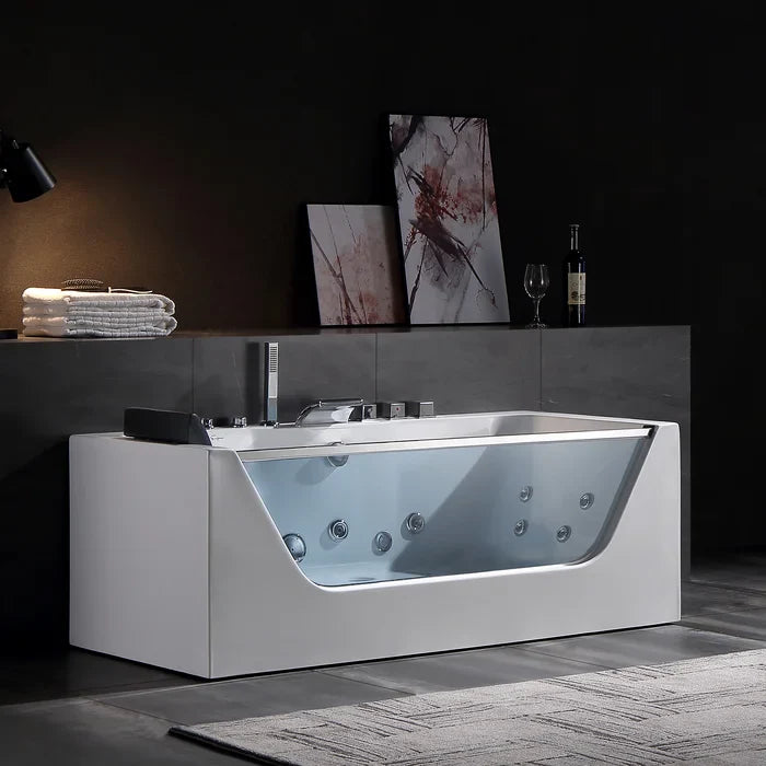 Empava 59 in. Alcove Whirlpool Rectangular Bathtub with LED Lights | EMPV-59JT408LED