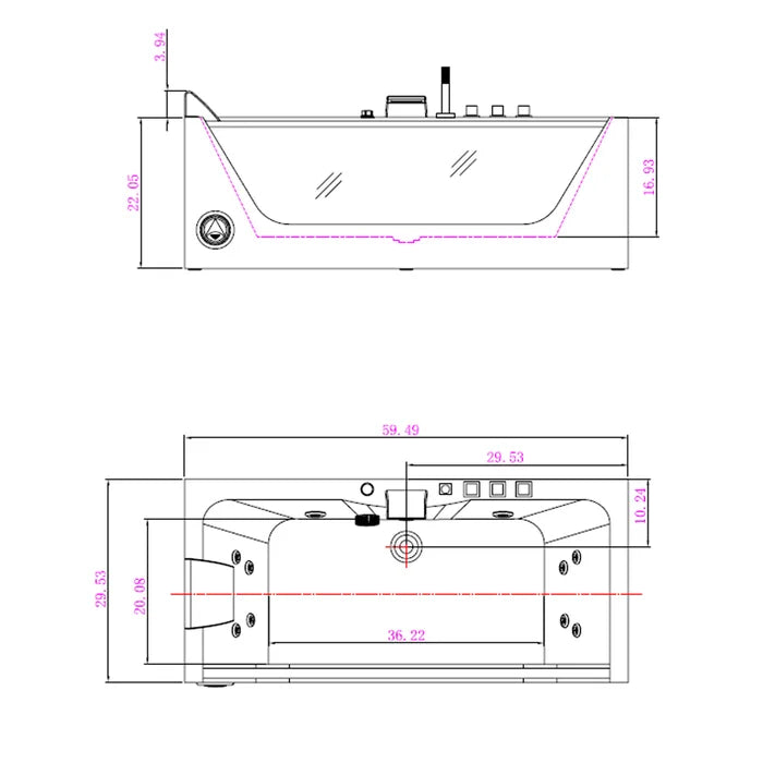 Empava 59 in. Alcove Whirlpool Rectangular Bathtub with LED Lights | EMPV-59JT408LED