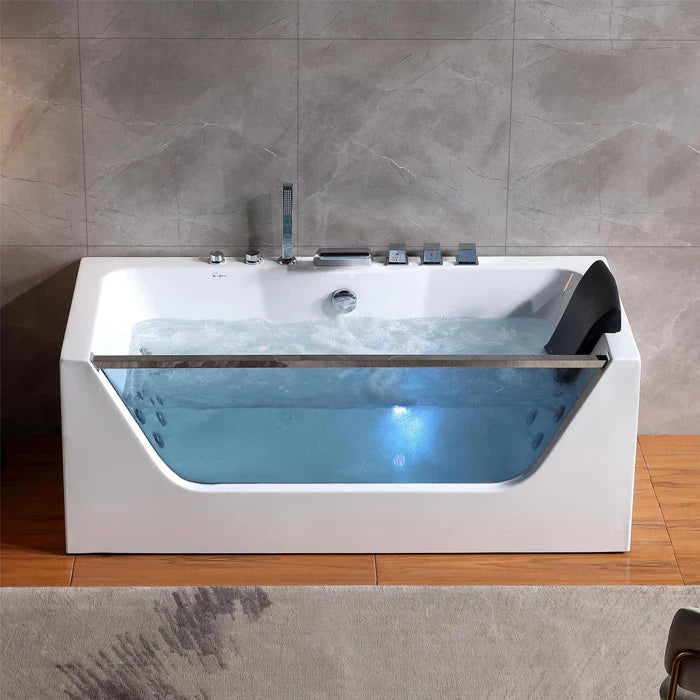 Empava 59 in. Alcove Whirlpool Rectangular Bathtub with LED Lights | EMPV-59JT408LED