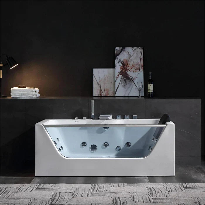 Empava 59 in. Alcove Whirlpool Rectangular Bathtub with LED Lights | EMPV-59JT408LED