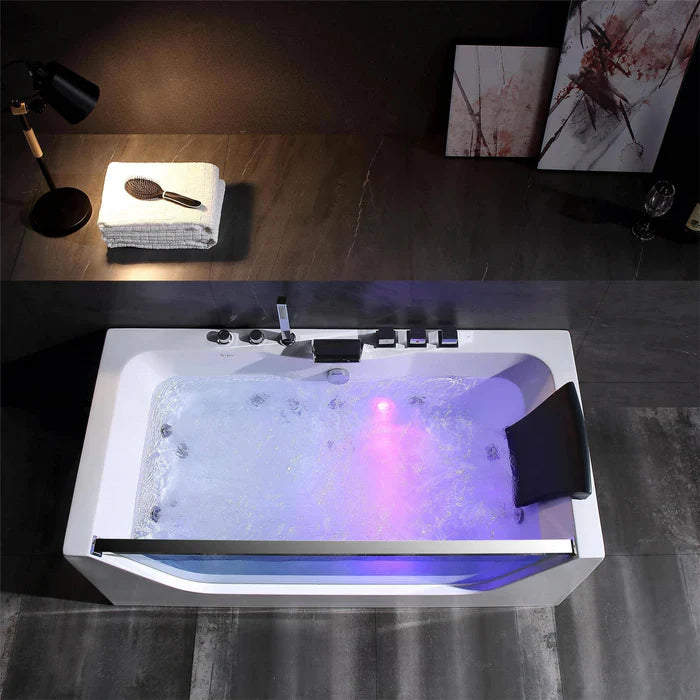 Empava 59 in. Alcove Whirlpool Rectangular Bathtub with LED Lights | EMPV-59JT408LED