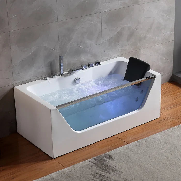 Empava 67 in. Alcove Whirlpool Rectangular Bathtub with LED Lights | EMPV-67JT408LED