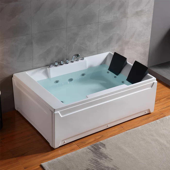 Empava 72 in. Alcove Whirlpool 2 Person Rectangular Bathtub with LED Lights | EMPV-72JT367LED