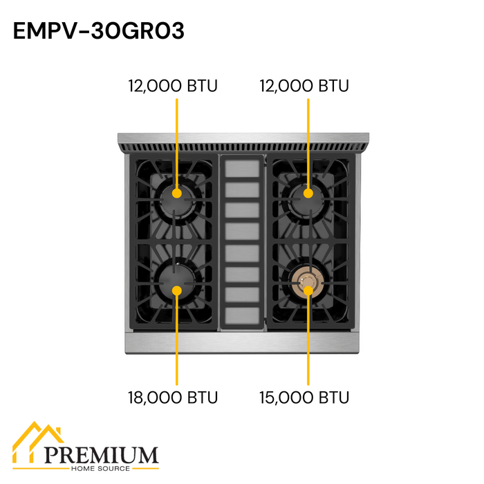 Empava 30 in. Freestanding Range Gas Cooktop And Oven 4.2-cu.ft with 4 Burners | EMPV-30GR03