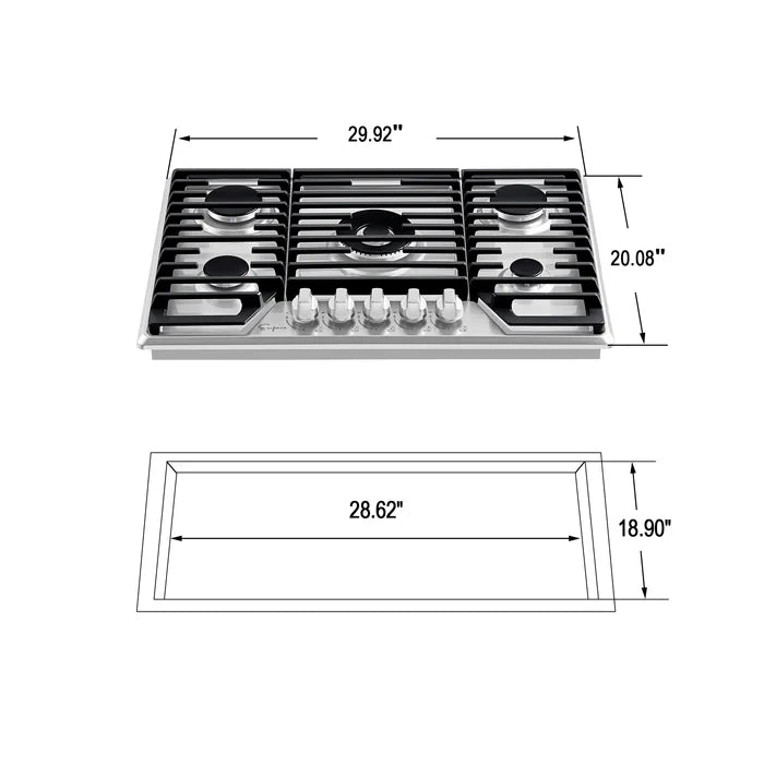 Empava 30 in. Built-in Stainless Steel Gas Stove Cooktop with 5 Burners | EMPV-30GC37