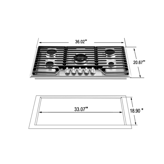 Empava 36 in. Built-in Stainless Steel Gas Stove Cooktop with 5 Burners | EMPV-36GC36