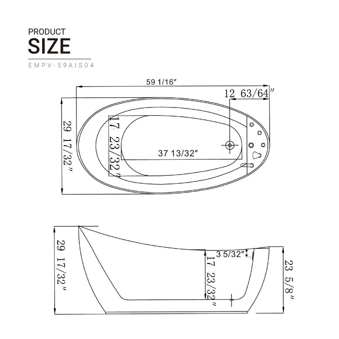 Empava 59 in. Hydrotherapy Freestanding Whirlpool Bathtub | EMPV-59AIS04