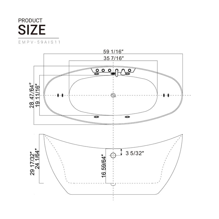 Empava 59 in. Freestanding Whirlpool Bathtub | EMPV-59AIS11