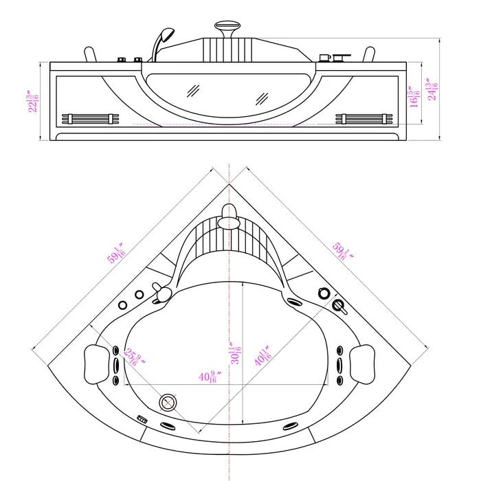 Empava 59 in. Hydrotherapy Corner Whirlpool Bathtub with LED Lights | EMPV-59JT319LED