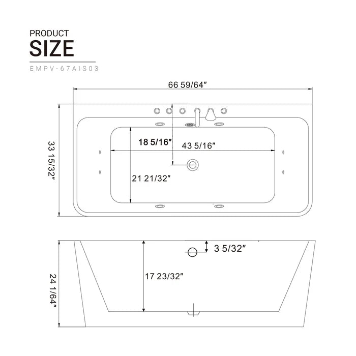 Empava 67 in. Freestanding Whirlpool Bathtub | EMPV-67AIS03